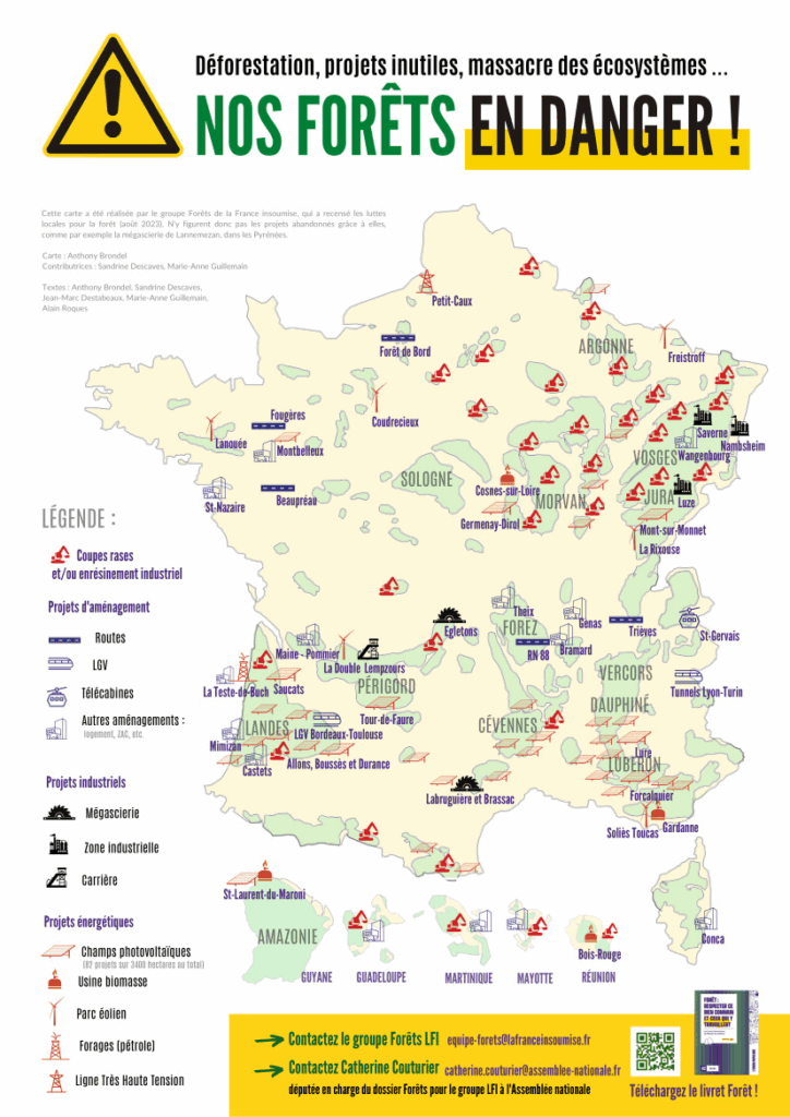 Carte des luttes locales contre les forêts - n'y figurent pas les victoires!